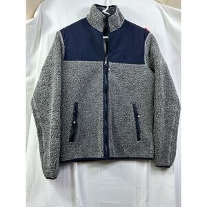 Brooks Brothers Sherpa Fleece Jacket Men's XS Full Zip Gray & Blue